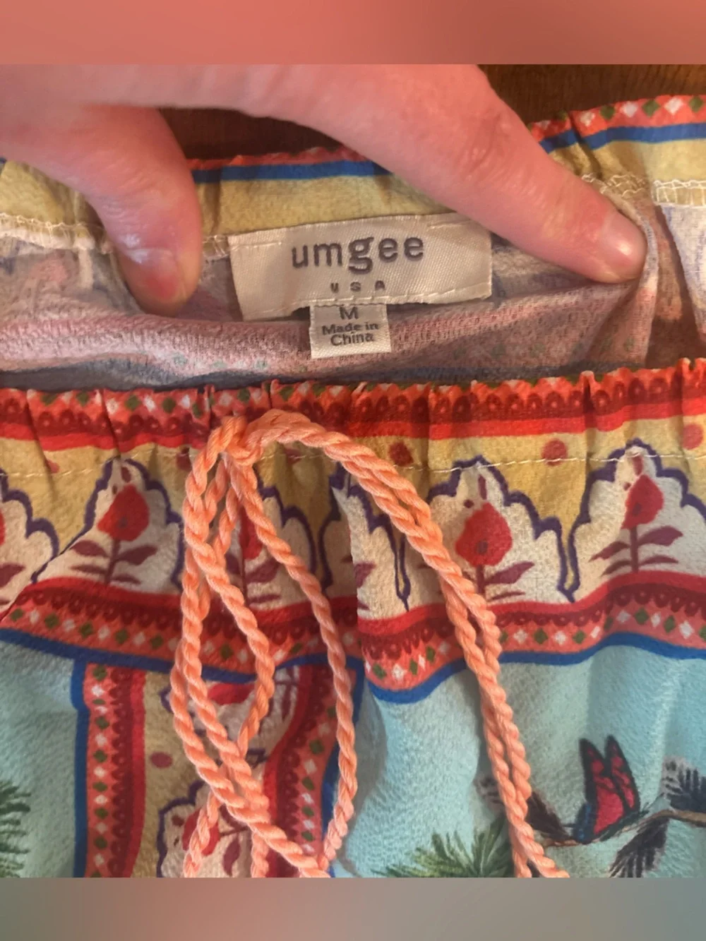 Umgee Mint Off-Shoulder Floral Peasant Blouse with Coral Trim - Picture 6 of 7